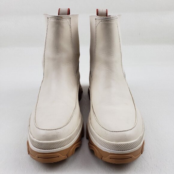 Sorel Brex Chelsea Ankle Boot Women 8.5 White Leather Waterproof Chunky Lug Sole - Picture 6 of 15